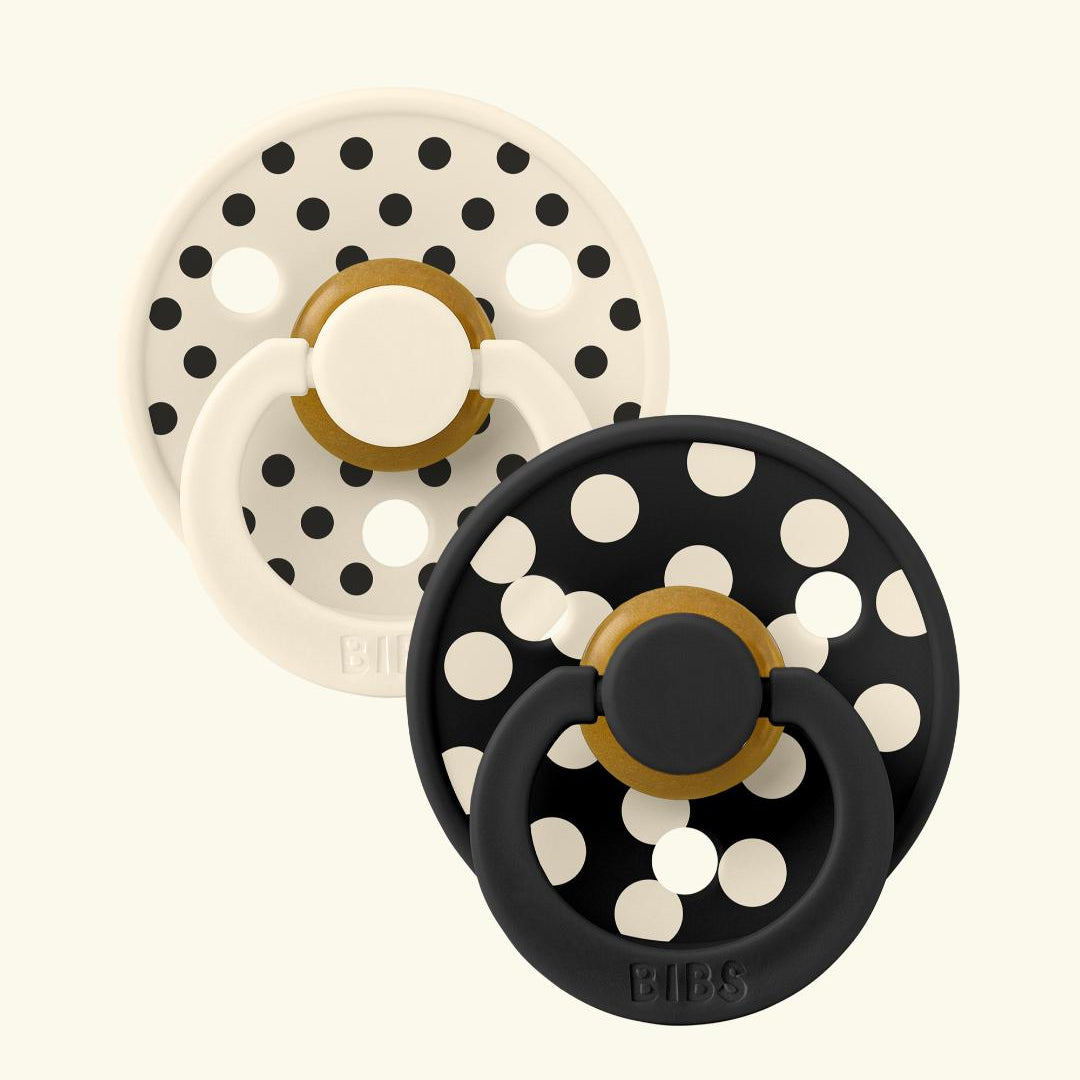 BIBS Studio Collection Colour Roudn Pacifiers Polka Dot, BIBS Studio Polka Dot kollektsioon, kirsikujulised lutid, ivory black