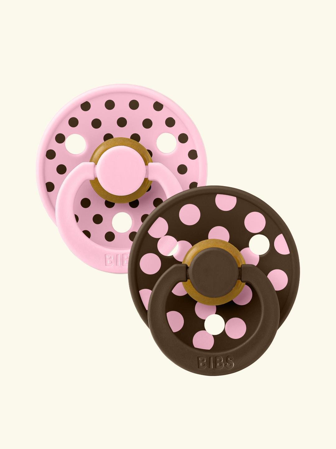 BIBS Studio Collection Colour Roudn Pacifiers Polka Dot, BIBS Studio Polka Dot kollektsioon, kirsikujulised lutid, mocha baby pink