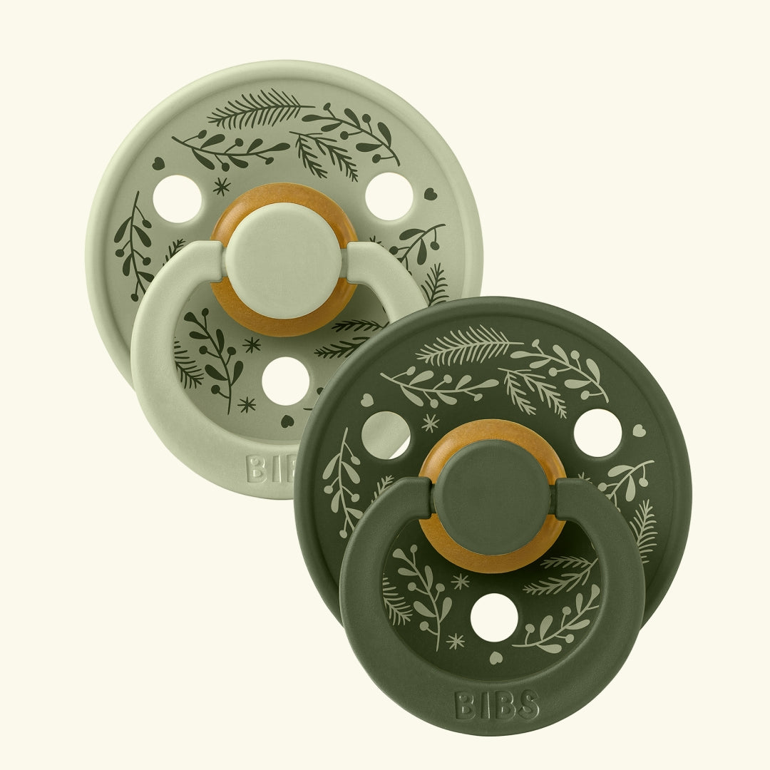 BIBS Retro Holiday Collection, Colour Round Pacifiers, Leaf sage hunter green, BIBS Retro Holiday kolletsioon, kirsikujulised lutid, lehemotiiv