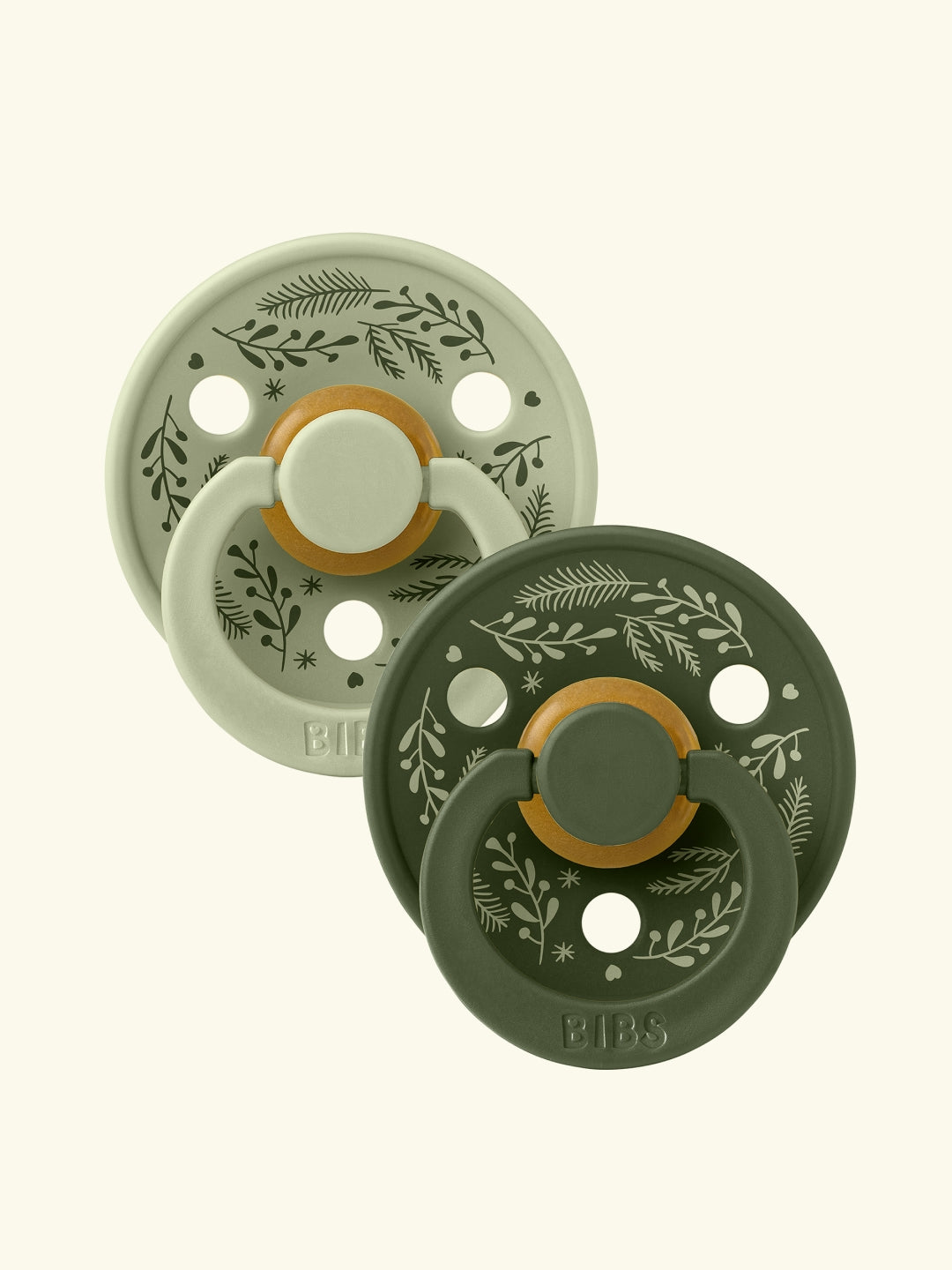 BIBS Retro Holiday Collection, Colour Round Pacifiers, Leaf sage hunter green, BIBS Retro Holiday kolletsioon, kirsikujulised lutid, lehemotiiv