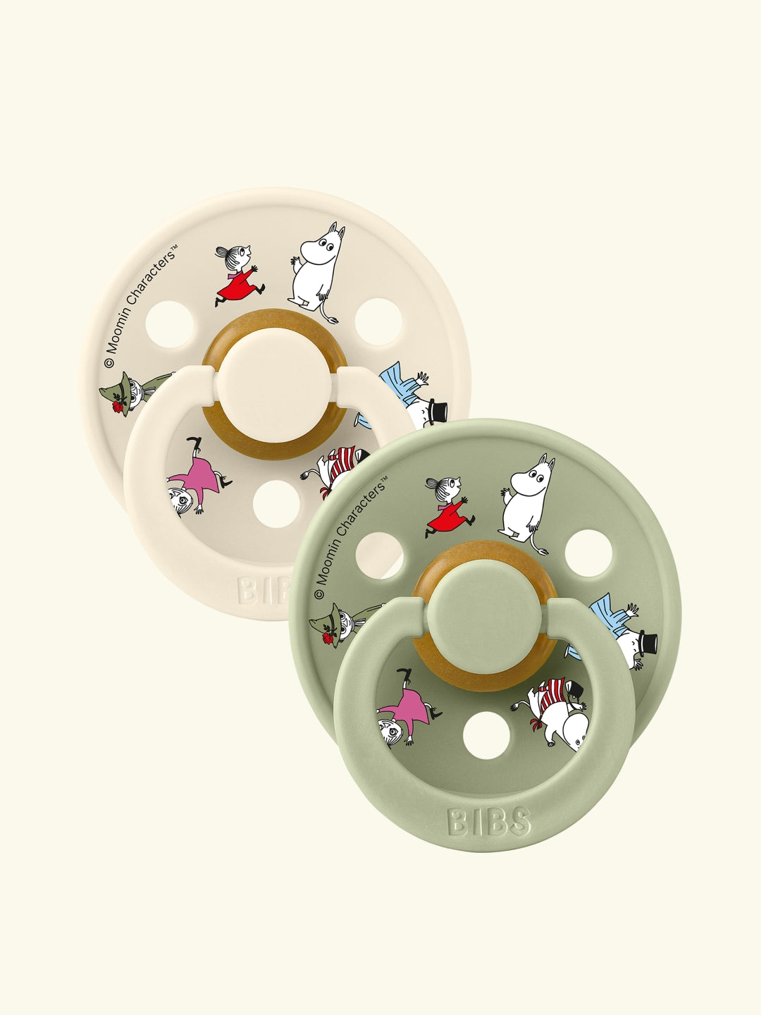 BIBS x MOOMIN Colour Round Pacifiers, friends ivory sage mix, BIBS X MUUMI kirsikujulised lutid