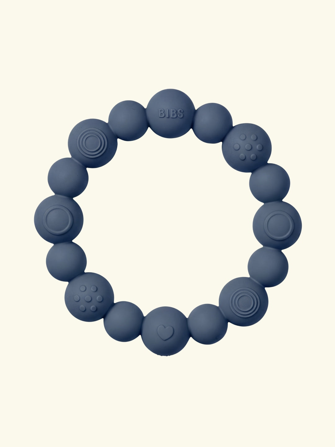 BIBS teething ring beaded, BIBS närimisrõngas närimislelu helmestega, pärlitega, steel blue