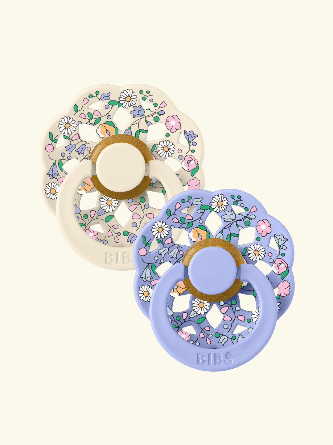 BIBS x Liberty Boheme Pacifiers, BIBS X Liberty Boheme kirsikujulised lutid, naturaalsest kummist lutid, Chloe Meadow Ivory Mix