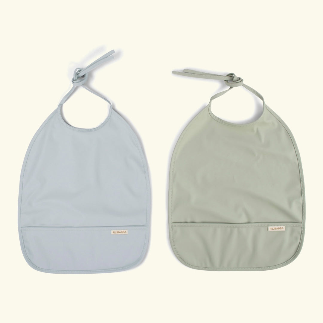 Filibabba bib with ties 2-pack chestnuts, Filibabba pidupõll paeltega 2-pakk, blue/sage