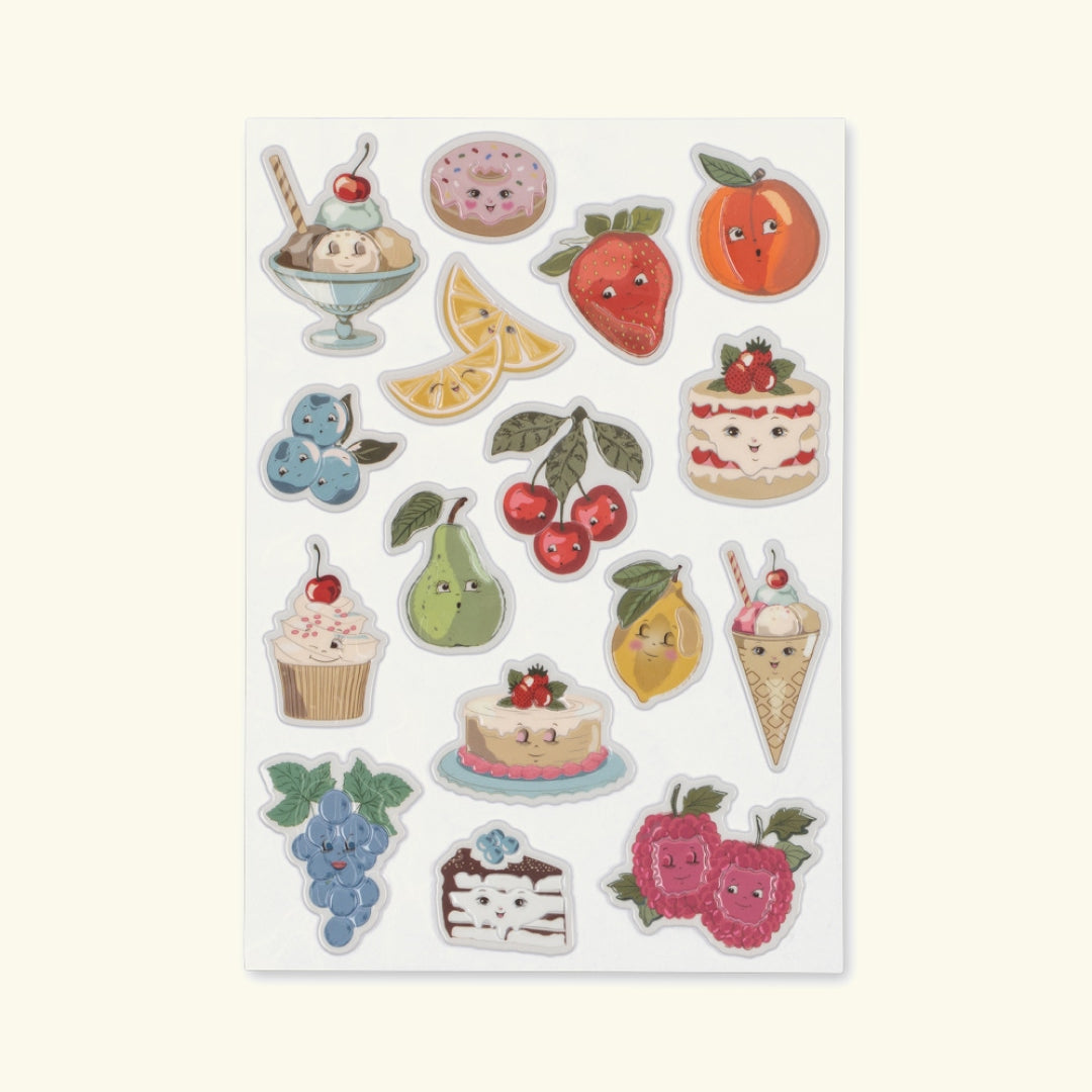 Konges Sløjd puffy stickers, fruity, Konges Sløjd pehmed kohevad kleepsud, loomad, puuviljad
