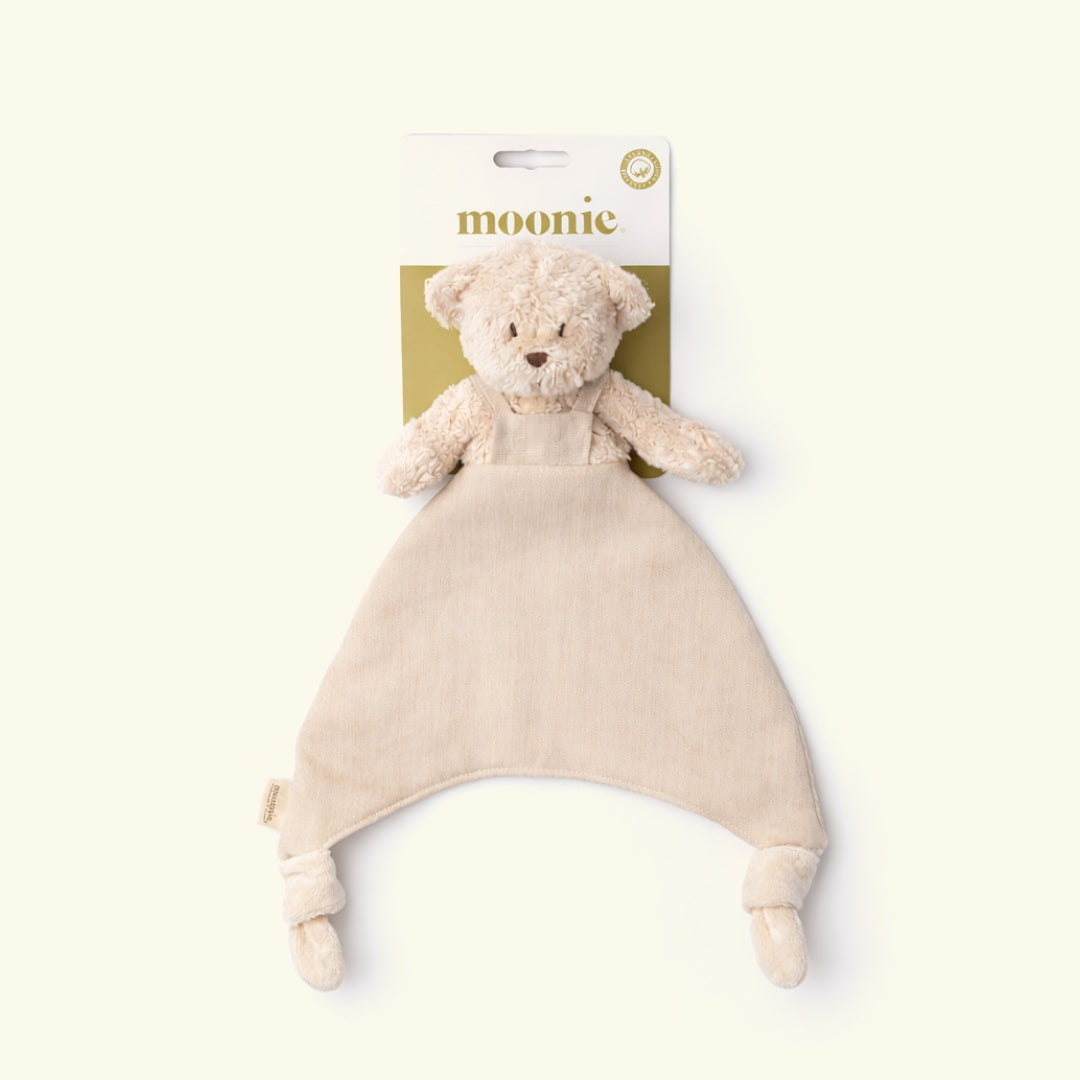 Moonie Doudou Bear, comfort blanket, security blanket, cuddle cloth, Moonie kaisutekk kaisulapp Karu, Sand