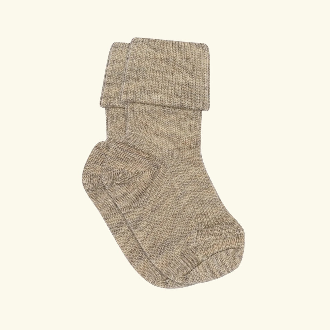 mpDenmark Wool Rib Baby Socks, meriinosokid, meriinovillased sokid, meriinovillasokid, Light Brown Melange