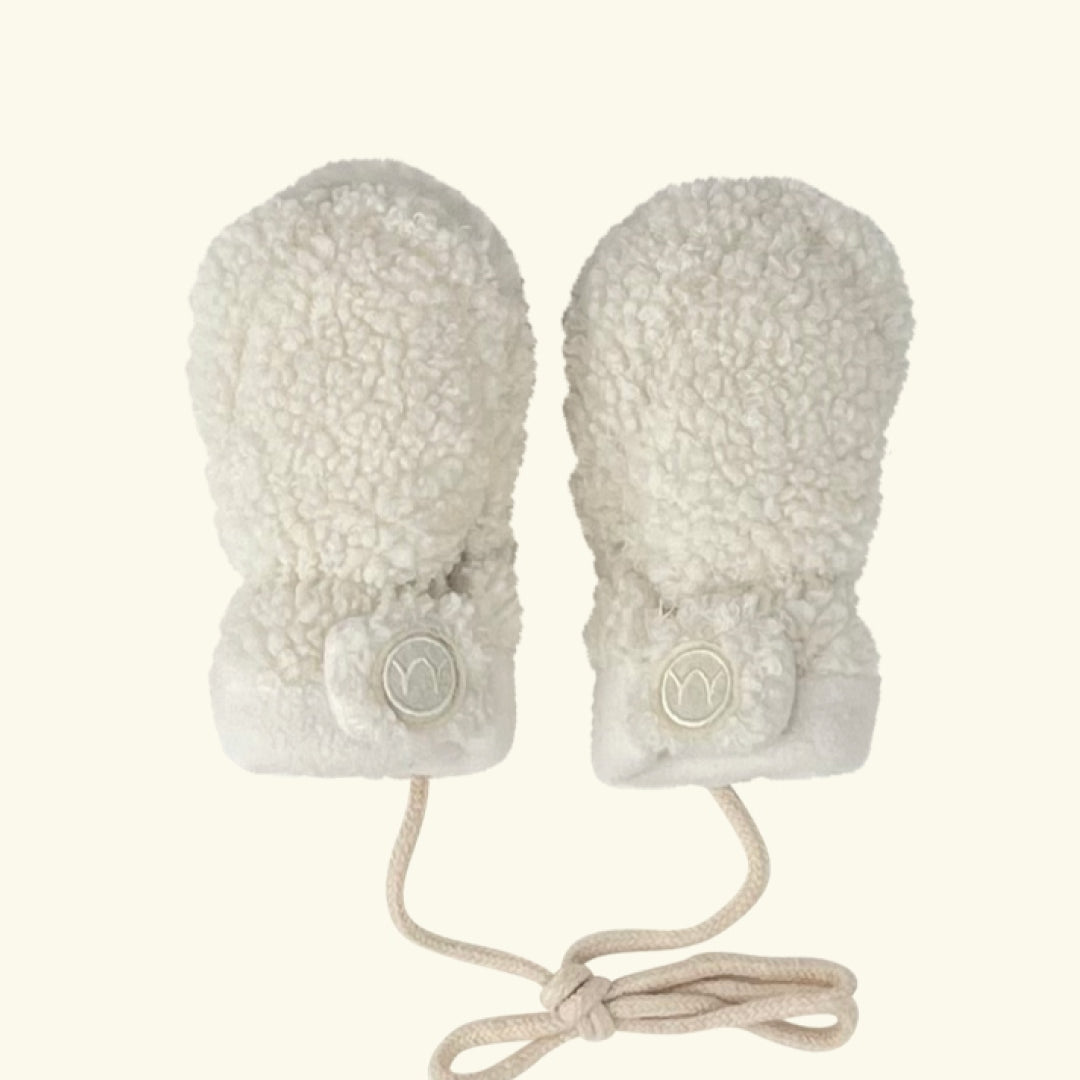 Najell baby gloves mittens teddy white, Najell beebikindad, talvekindad, valged teddy kangast