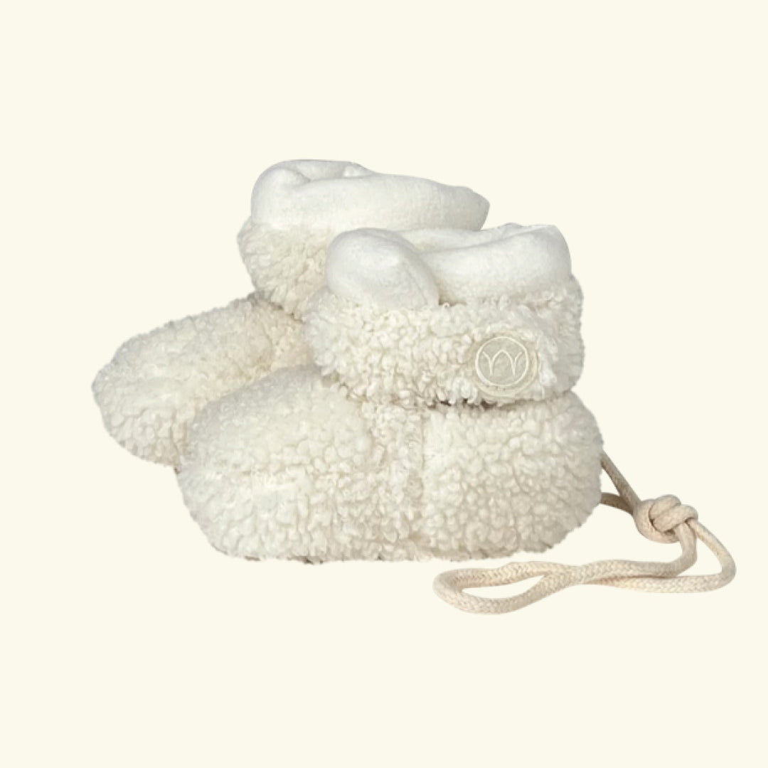 Najell baby booties, winter booties, oat beige, Najell beebipapud, talvepapud, valged teddy kangast