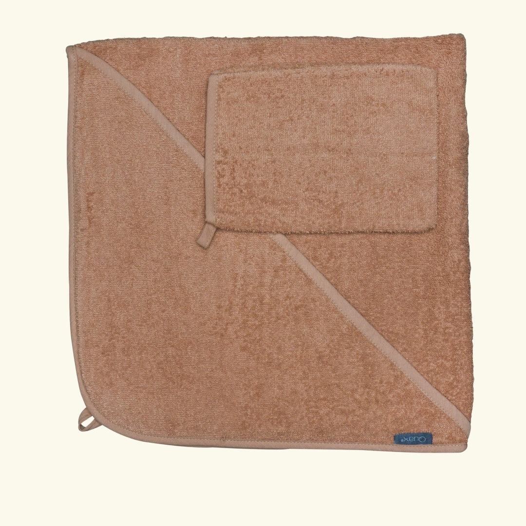 Quax hood towel and washcloth, Quax beebi kapuutsiga vannirätik ja pesukinnas, Coral