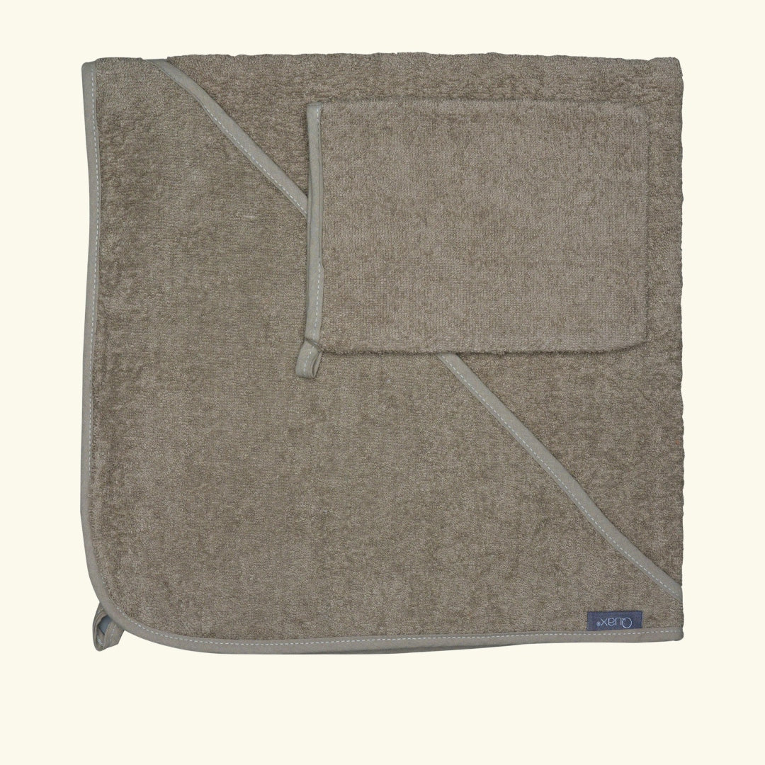 Quax hood towel and washcloth, Quax beebi kapuutsiga vannirätik ja pesukinnas, Thyme