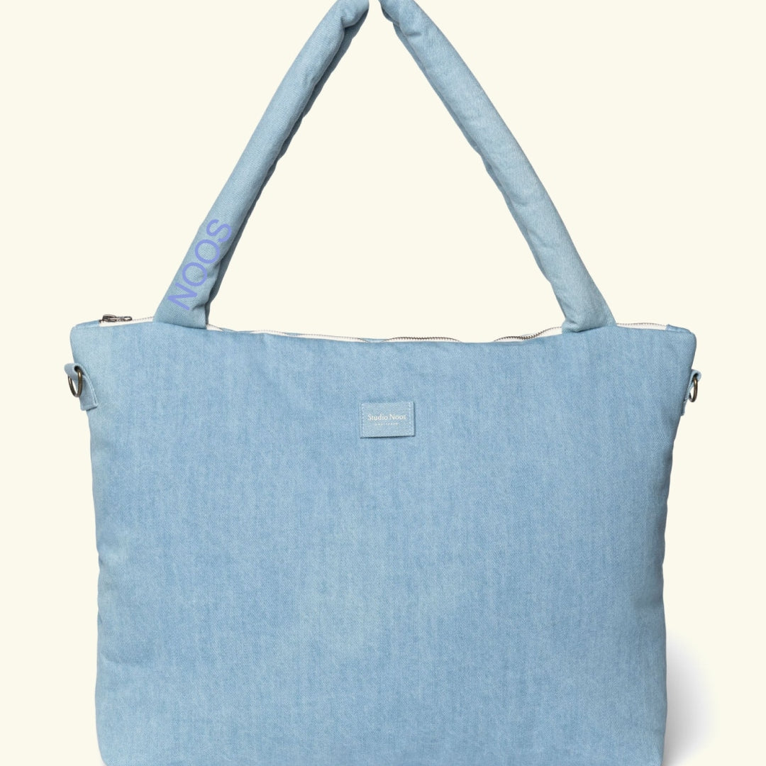 Studio Noos personalized diaper bag denim, personaliseeritud mähkmekott Denim, light blue