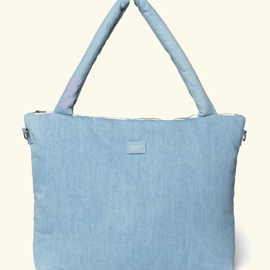 Studio Noos personalized diaper bag denim, personaliseeritud mähkmekott Denim, lilac