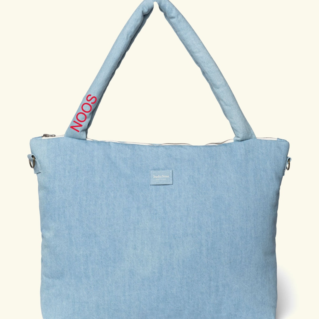 Studio Noos personalized diaper bag denim, personaliseeritud mähkmekott Denim, red
