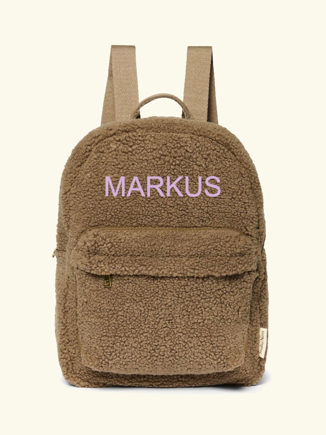 Studio Noos personalized midi backpack with front pocket Brown, Studio Noos nimeline seljakott esitaskuga Pruun