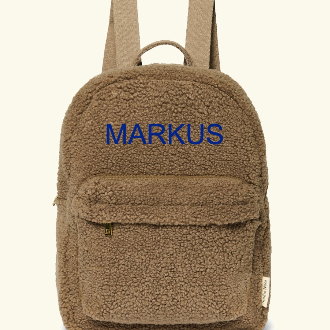 Studio Noos personalized midi backpack with front pocket Brown, Studio Noos nimeline seljakott esitaskuga Pruun