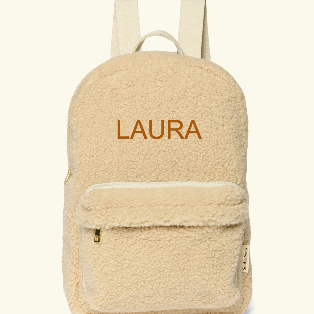 Studio Noos personalized midi backpack with front pocket Ecru, Studio Noos nimeline seljakott esitaskuga Ecru