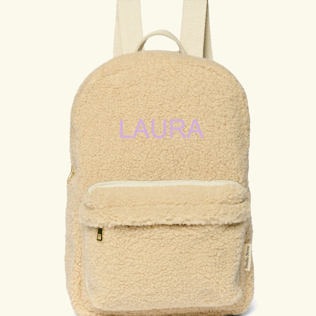 Studio Noos personalized midi backpack with front pocket Ecru, Studio Noos nimeline seljakott esitaskuga Ecru