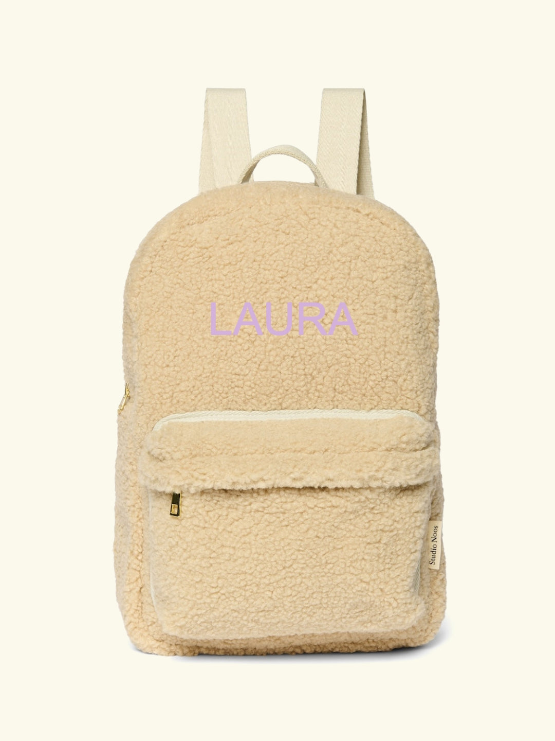 Studio Noos personalized midi backpack with front pocket Ecru, Studio Noos nimeline seljakott esitaskuga Ecru