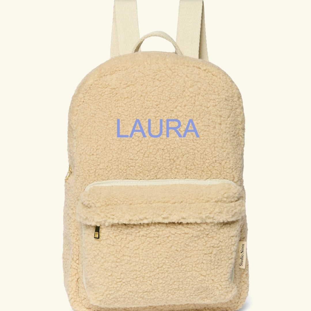 Studio Noos personalized midi backpack with front pocket Ecru, Studio Noos nimeline seljakott esitaskuga Ecru