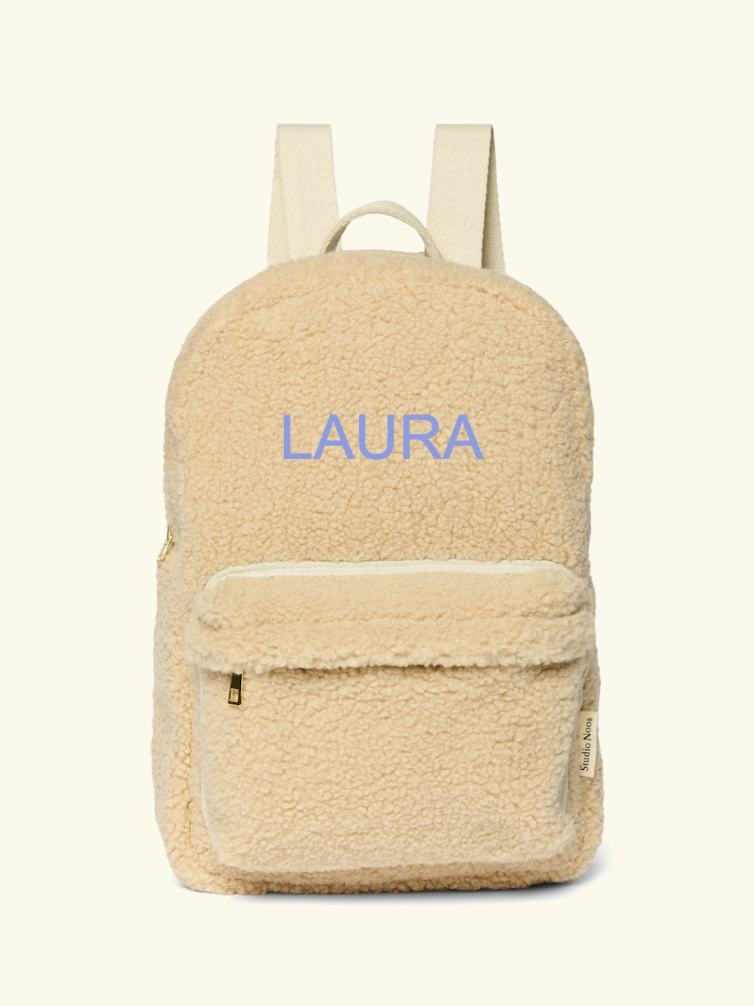 Studio Noos personalized midi backpack with front pocket Ecru, Studio Noos nimeline seljakott esitaskuga Ecru