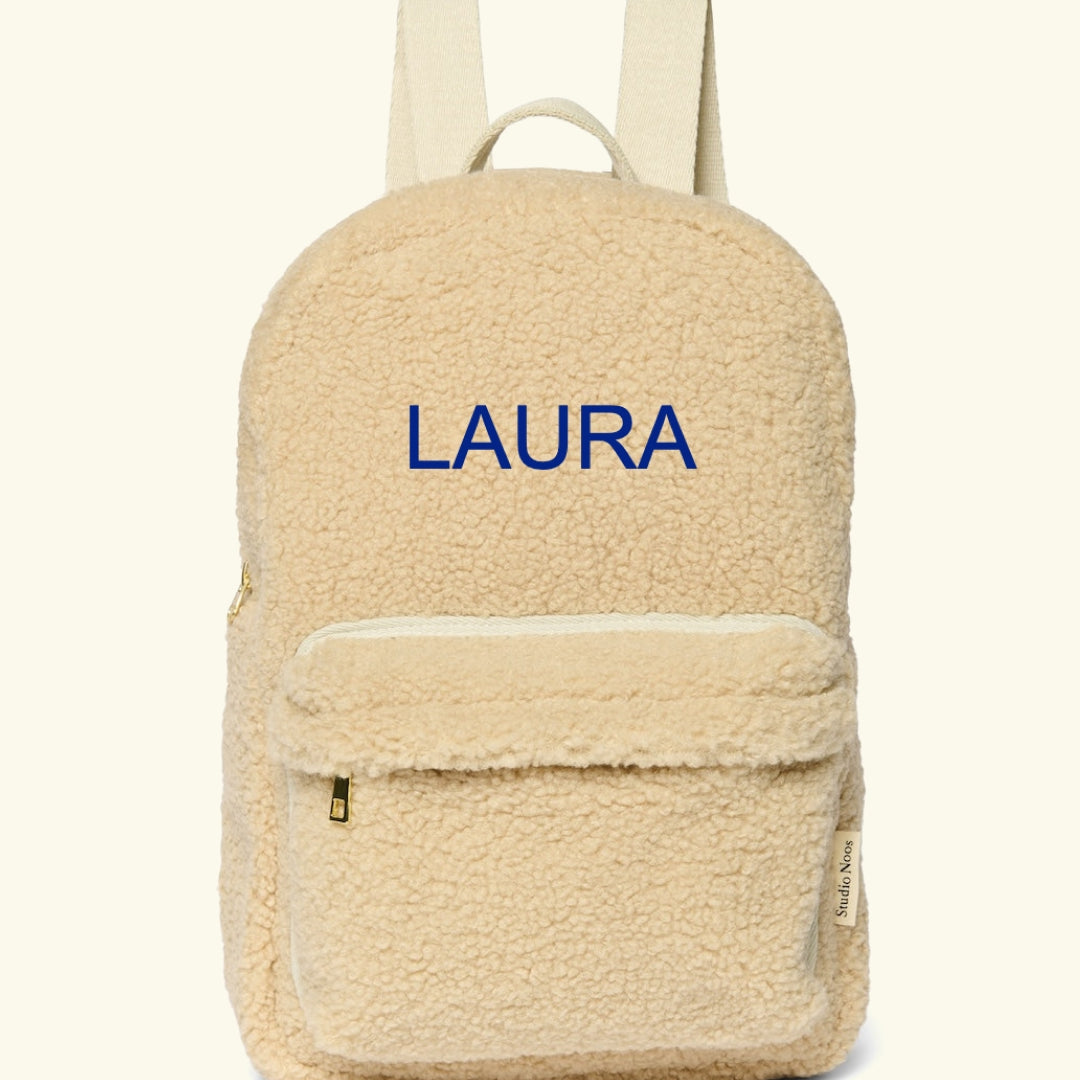 Studio Noos personalized midi backpack with front pocket Ecru, Studio Noos nimeline seljakott esitaskuga Ecru