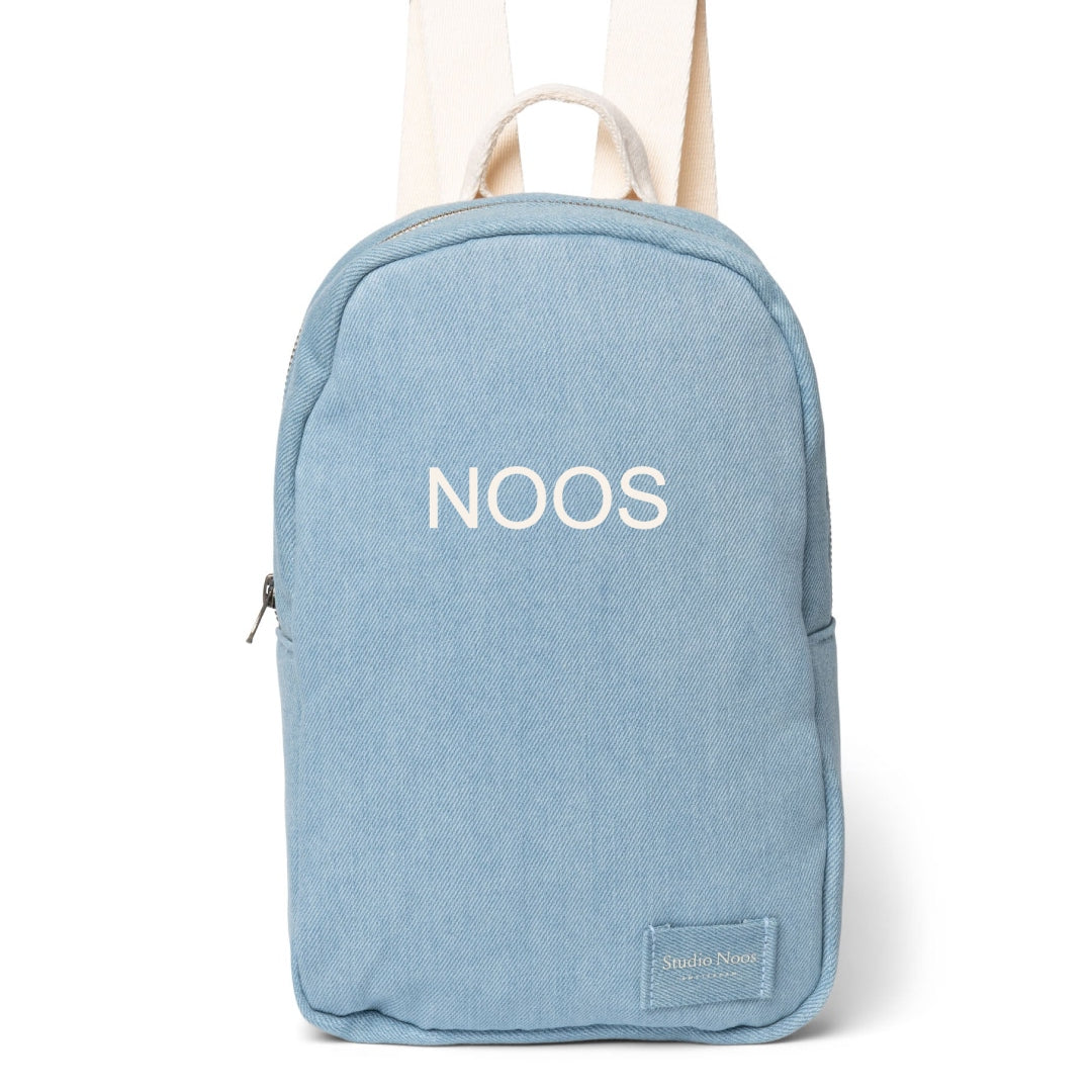 Studio Noos personalized mini backpack Denim, Studio Noos nimeline mini seljakott Denim teksa, off white
