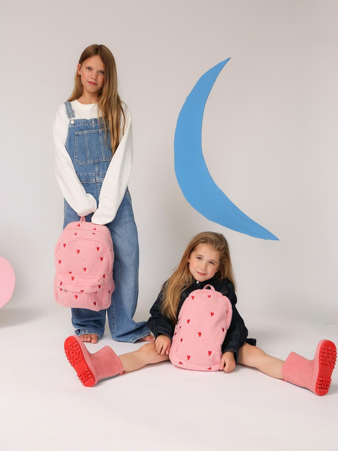 Studio Noos teddy mini backpack light pink hearts, Studio Noos teddy mini seljakott heleroosa südamed