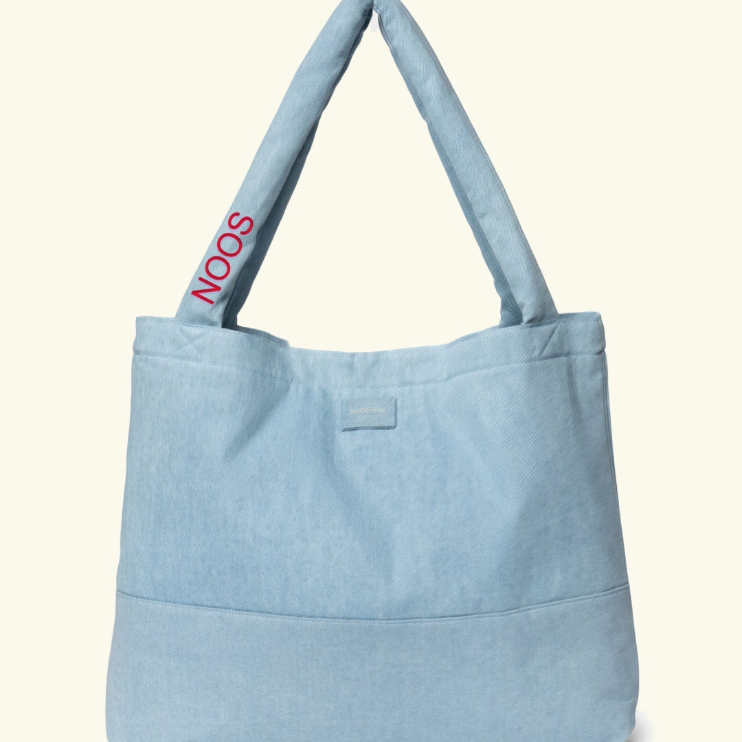 Studio Noos personalized mom-bag denim solid, Studio Noos personaliseeritud mom-bag, denim, red, punase kirjaga