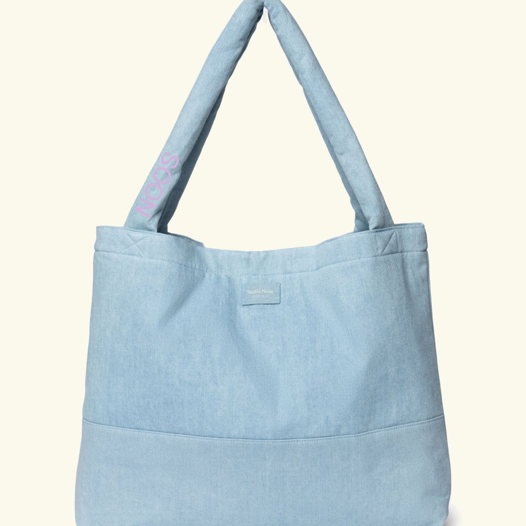 Studio Noos personalized mom-bag denim solid, Studio Noos personaliseeritud mom-bag, denim, lilac, lilla kirjaga