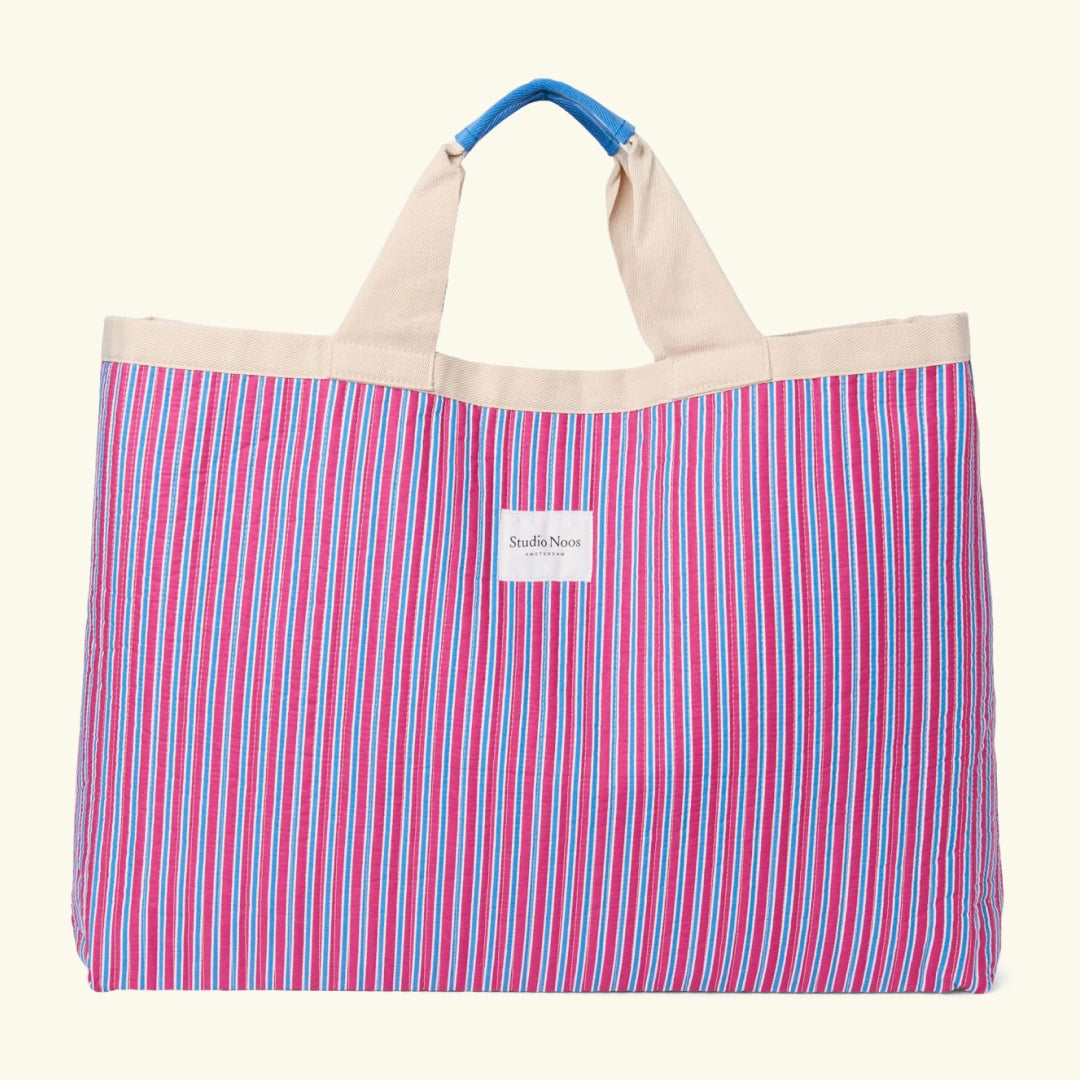Studio Noos Poplin Striped Beach Bag, Studio Noos poplin rannakott, Raspeberry