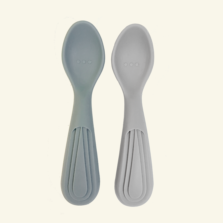 Atelier Keen Baby Silicone Spoons, silikoonist beebilusikad, Greige & Blue Clay, 2-pakk
