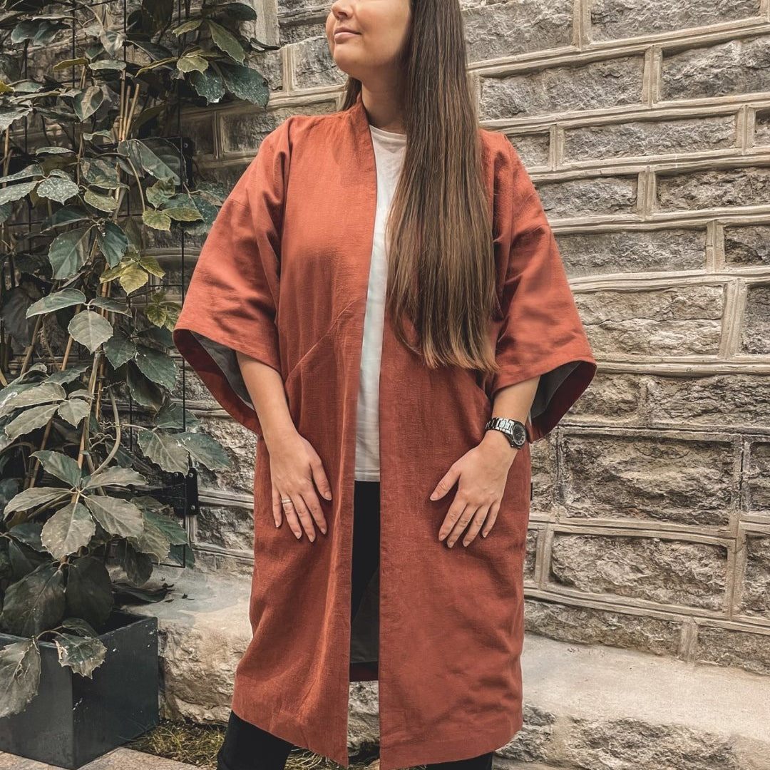 Haruu 100% Linen Kimono, Haruu 100% linane kimono, red brick