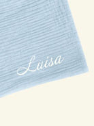 Personalize Babyluv Studio muslin baby blanket, nimeline musliinist beebitekk, pesonaliseeritud musliintekk, tikitud nimega beebitekk, daydream-white