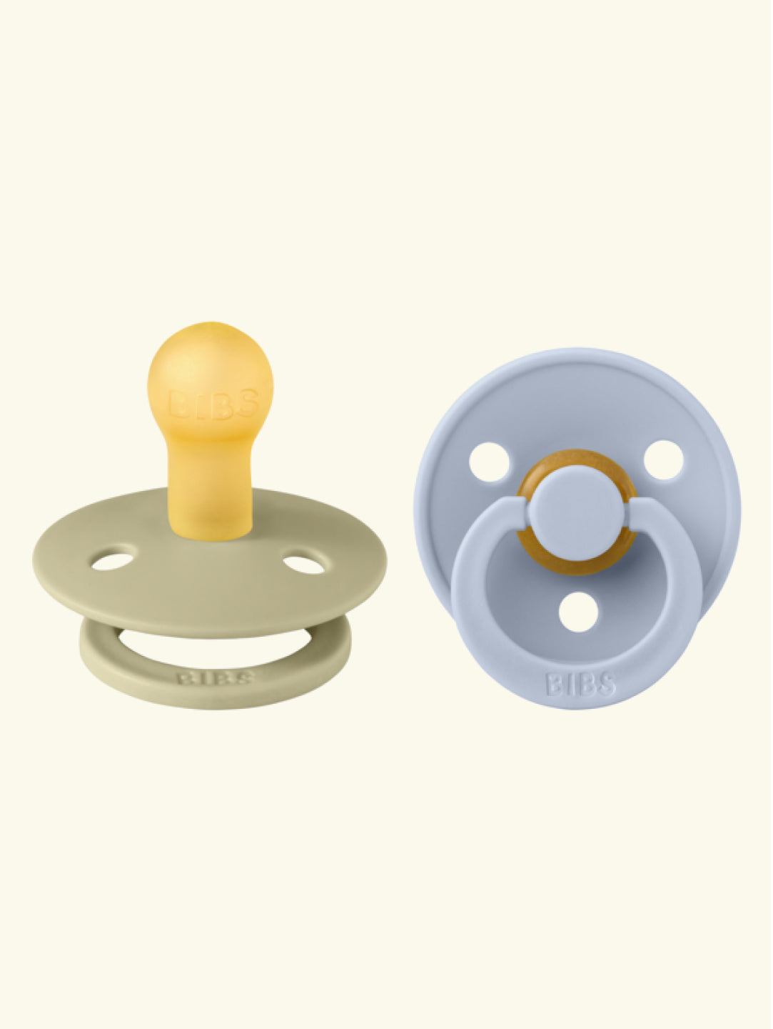 BIBS Colour Round pacifiers, BIBS Colour Round  lutid, ümar kirsikujuline lutiots, looduslikust kummist lutid, Khaki / Dusty Blue