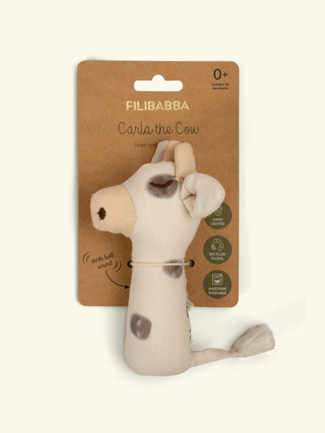 Filibabba Linen Rattle Toy - Carla The Cow, linane kõristi