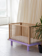 Karl Fric baby cot natural wood and lavender, Karl Fric beebivoodi võrevoodi naturaalne puit ja lavendel lilla