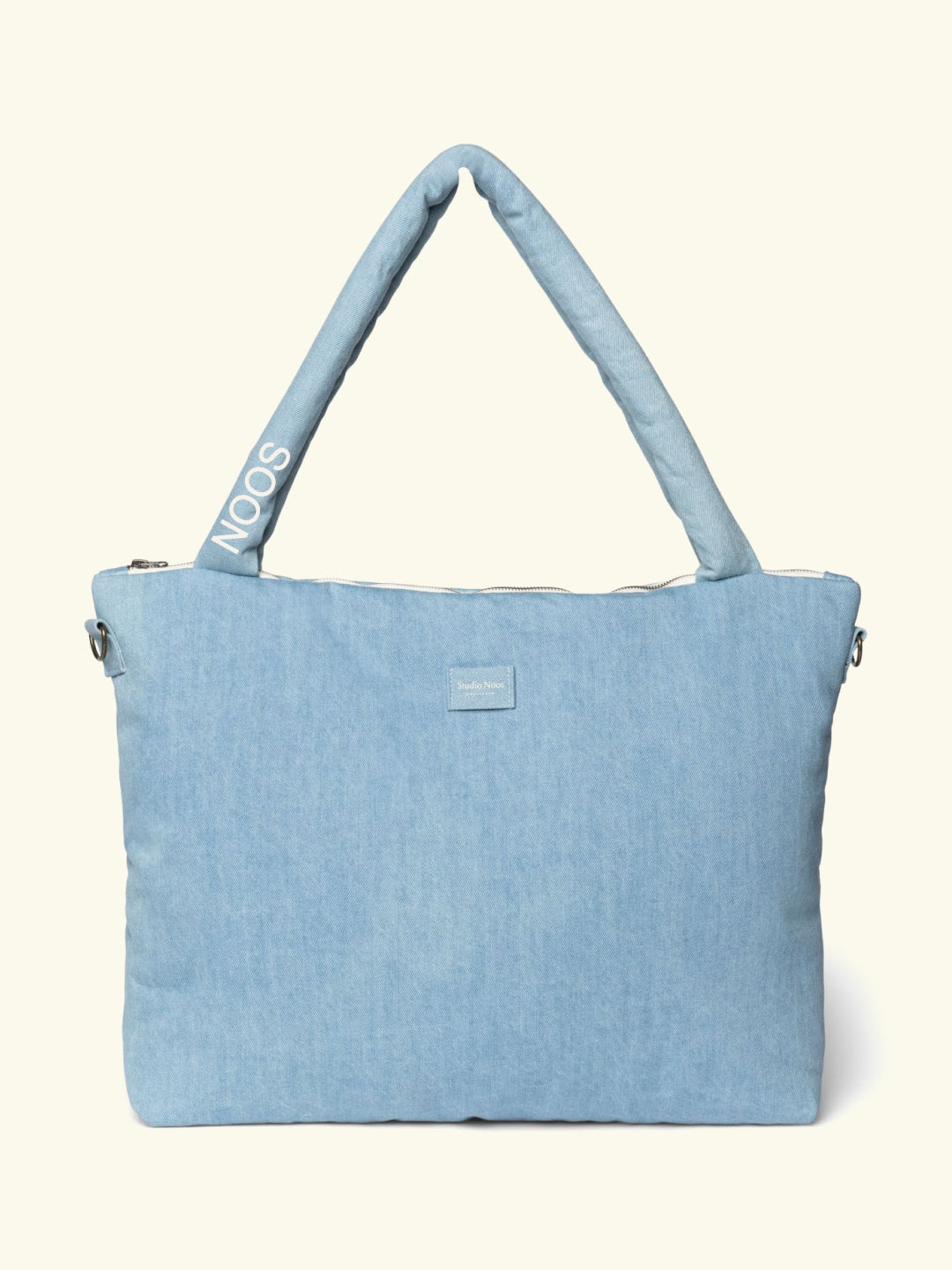 Studio Noos personalized diaper bag denim, personaliseeritud mähkmekott Denim, off-white