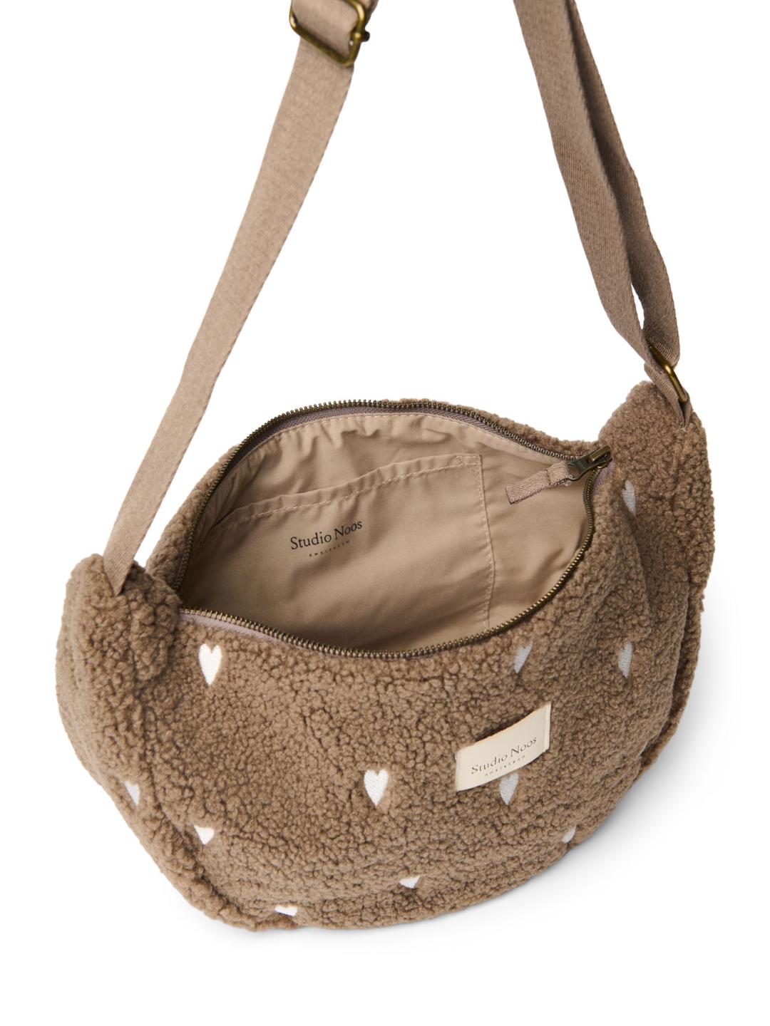 Studio Noos fanny pack brown with hearts, Studio Noos südametega õlakott kõhukott võõkott pruun