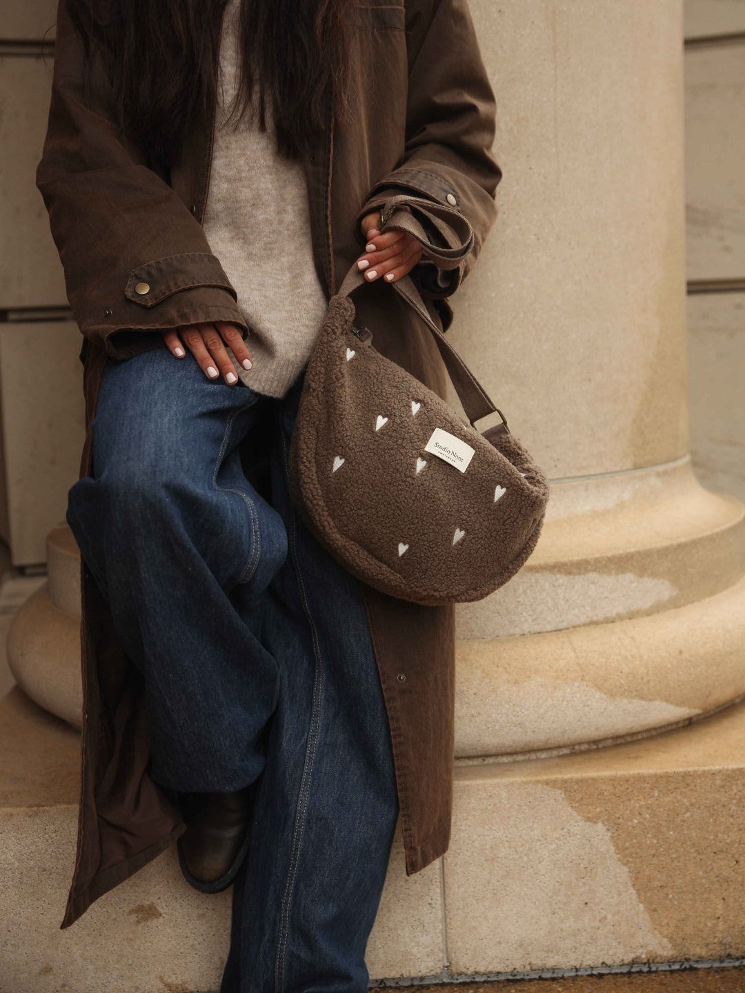 Studio Noos fanny pack brown with hearts, Studio Noos südametega kõhukott pruun