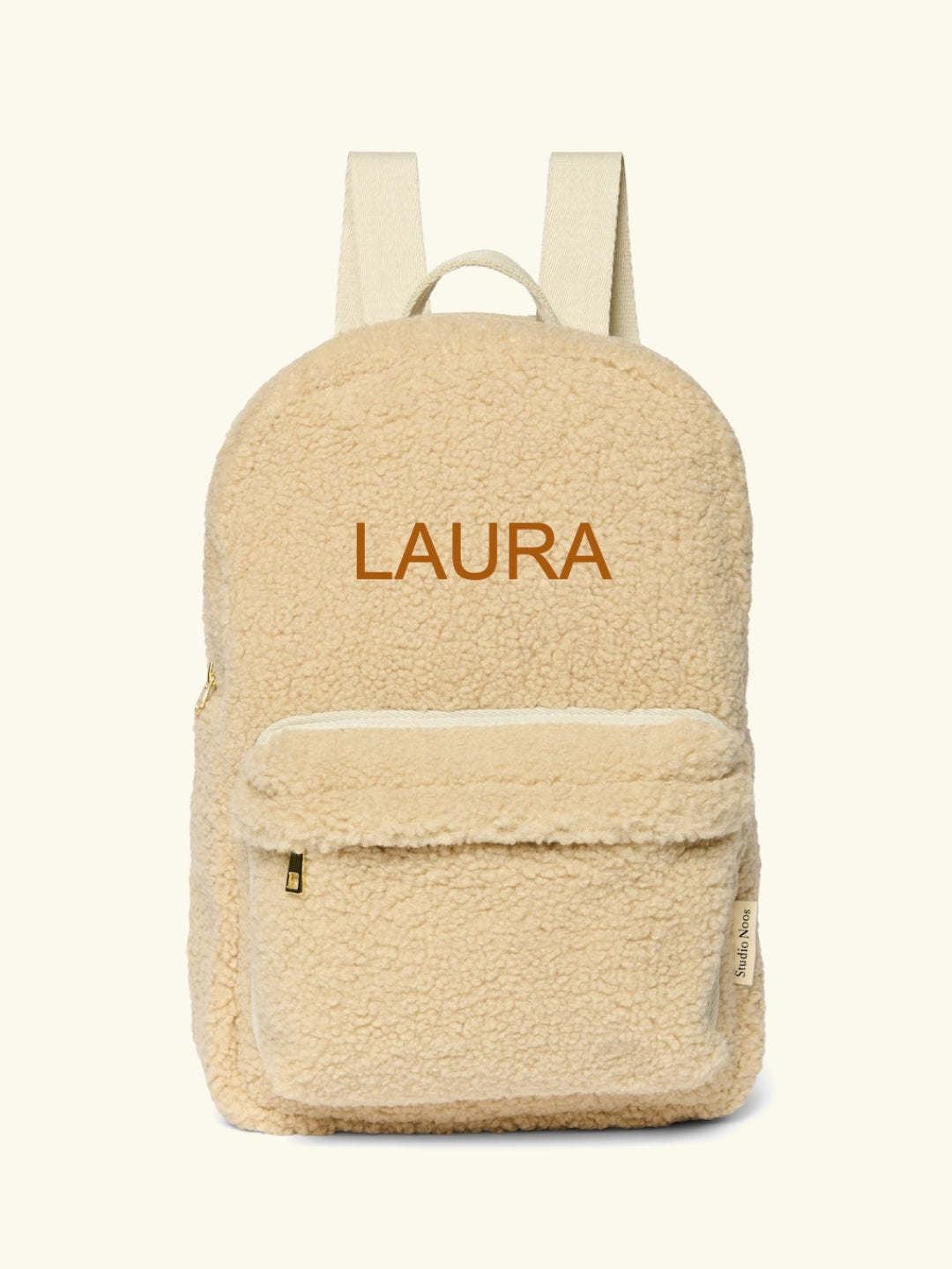 Studio Noos personalized midi backpack with front pocket Ecru, Studio Noos nimeline seljakott esitaskuga Ecru