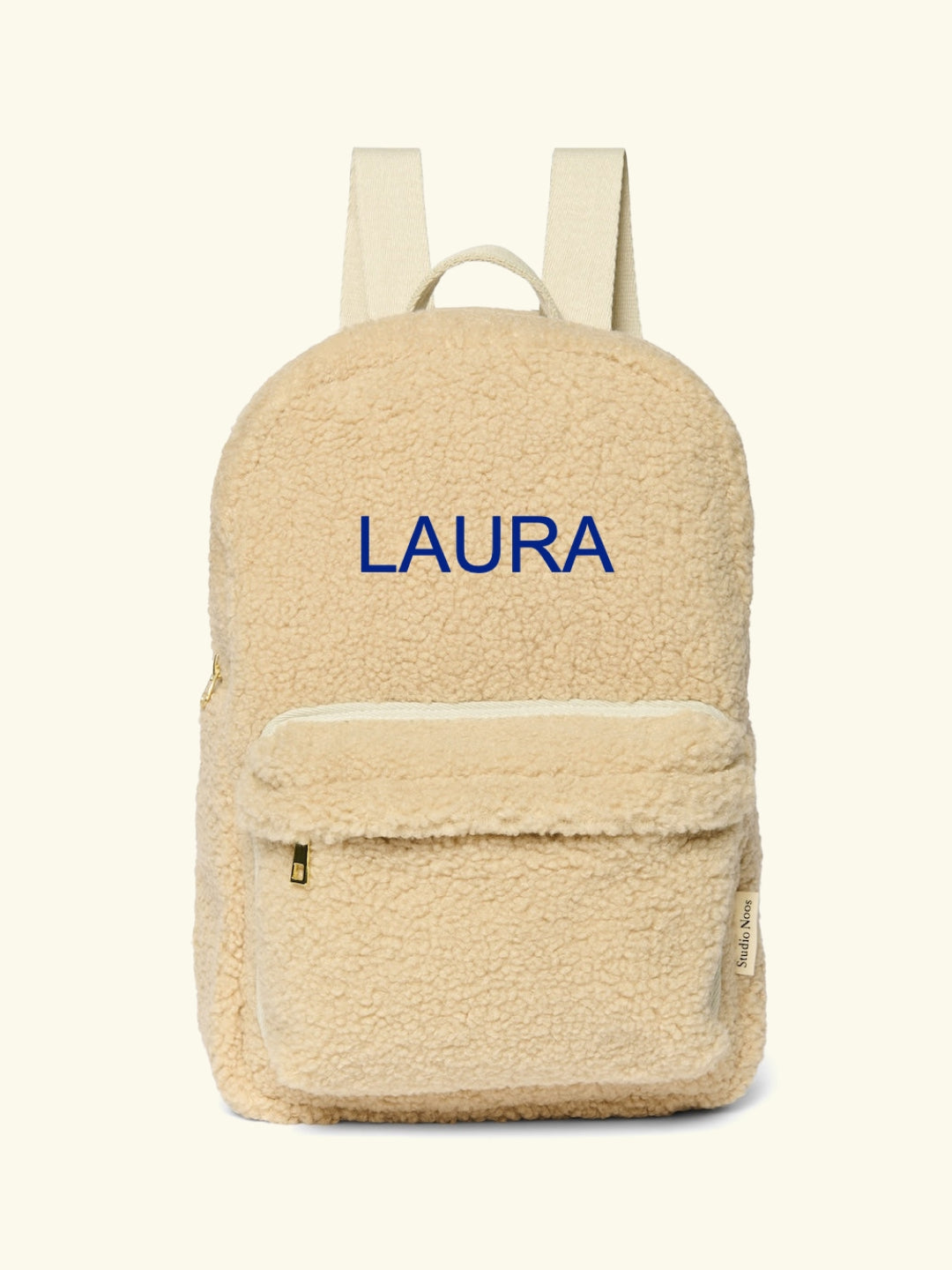 Studio Noos personalized midi backpack with front pocket Ecru, Studio Noos nimeline seljakott esitaskuga Ecru