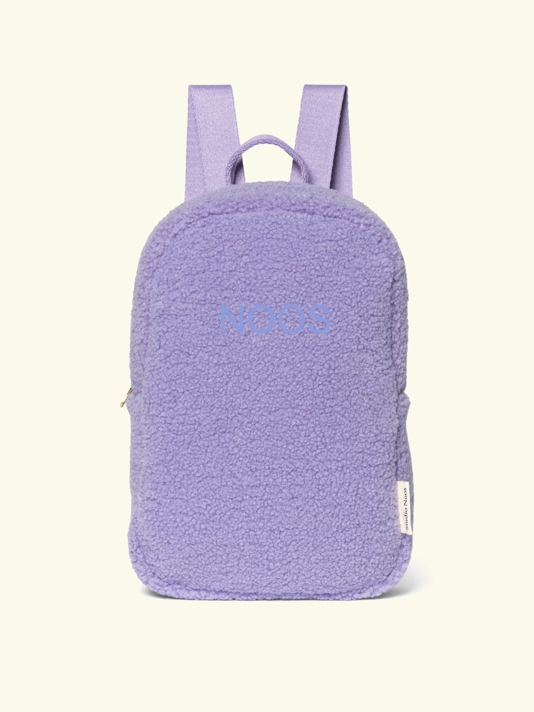 Studio Noos teddy backpack lilac, Studio Noos nimeline seljakott lilla, personaliseeritud seljakott, light blue embroidery