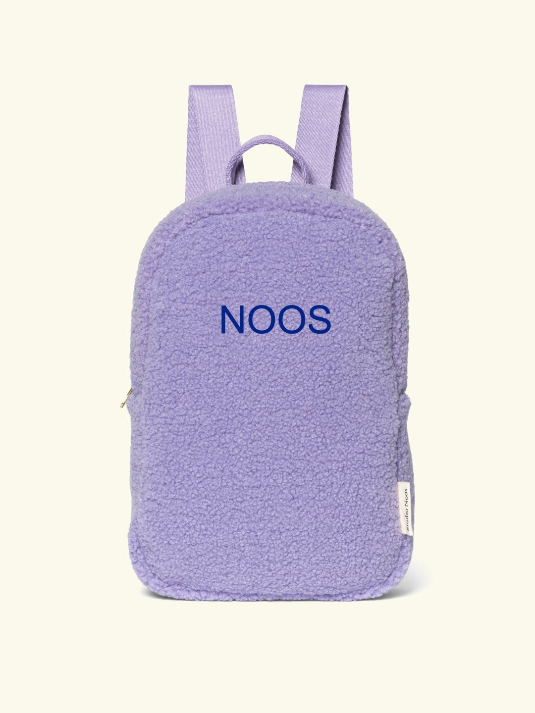 Studio Noos teddy backpack lilac, Studio Noos nimeline seljakott lilla, personaliseeritud seljakott, dark blue embroidery